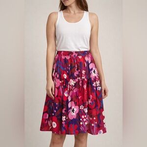 Lesley Evers | Vibrant Floral Printed Tiered Pull on Midi Skirt